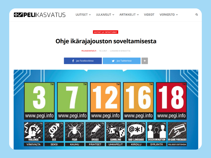 Kuvasitaatti 21.9.2026. Kuvakaappaus Pelikasvatus.fi-sivustolla julkaistusta artikkelista.